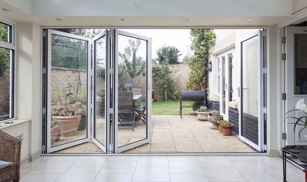 The Flair aluminium Bi-folding doors allow quick and easy access to your garden by neatly folding and sliding.