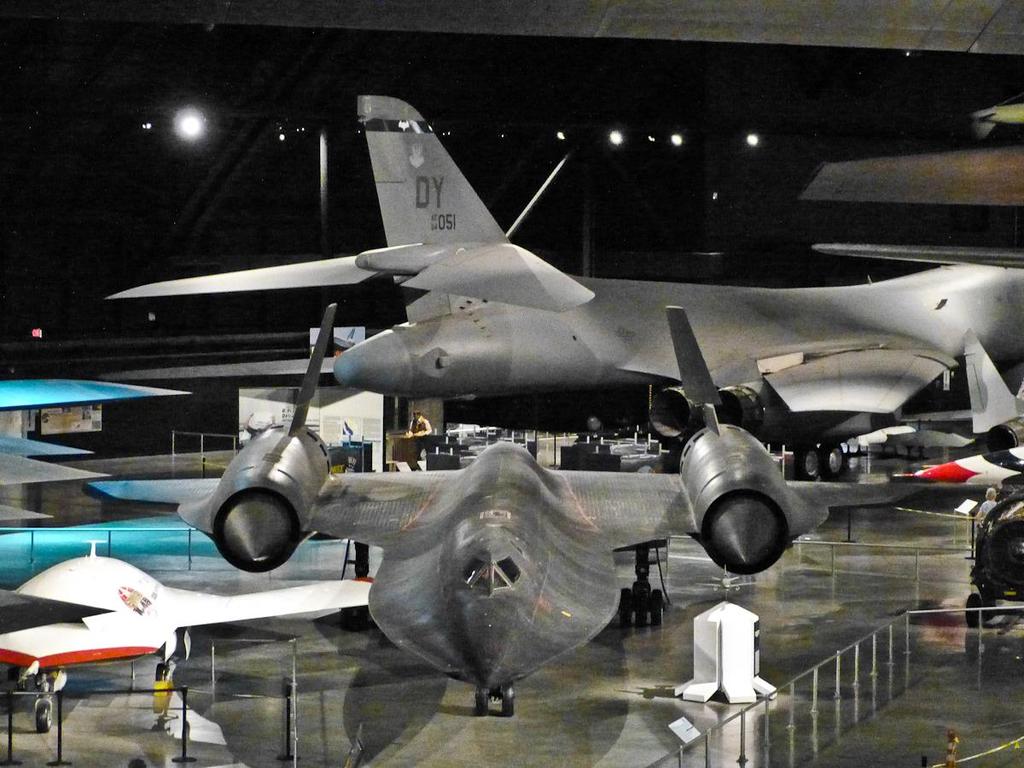 (foreground) Lockheed SR-71 Blackbird. Behind the SR-71 is one of our own Dyess B-1B. As Steve mentioned, this is the only airplane in the museum that is kept airworthy for use on a moment s notice.