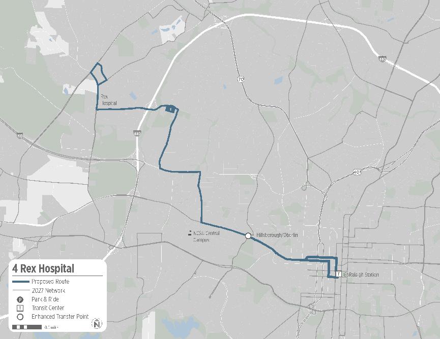 4 Rex Hospital FY19 Project overview: This new route will be shorter than the current Route 4 Rex Hospital, since it will operate only between UNC Rex Hospital and downtown Raleigh, while the