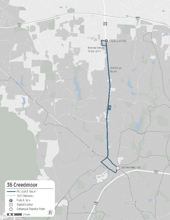 36 Creedmoor FY19 Project overview: This new route on Creedmoor Road connects Crabtree Valley Mall with Brennan Station Shopping Center and the Park-and-Ride at Creedmoor/I-540.