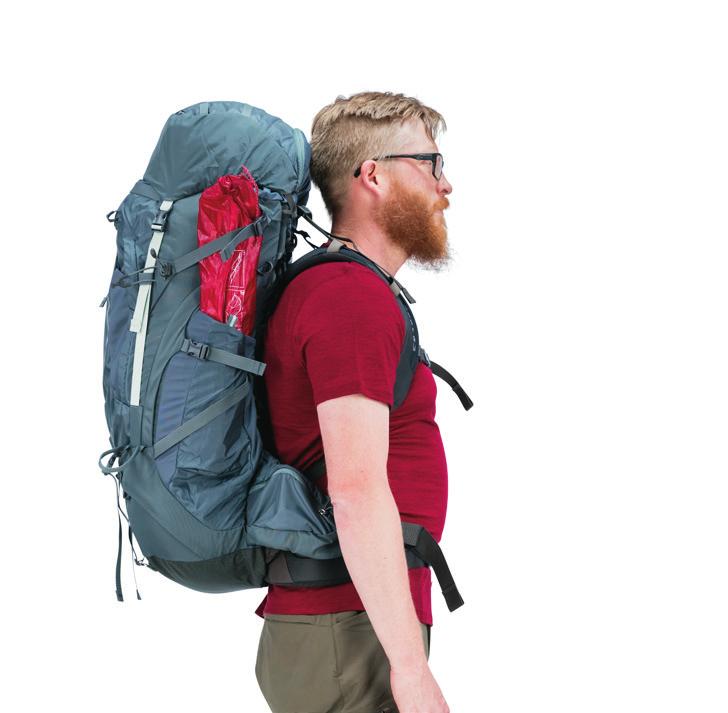 + The pack shape is narrower and deeper, allowing greater freedom of movement and increases stabilization by lowering the position of the load to a