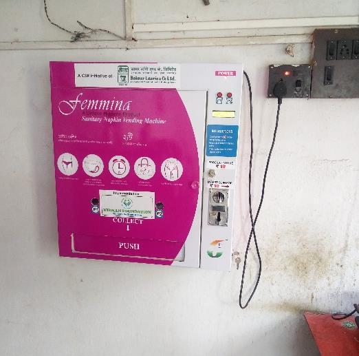 M CSR UPDATE An incinerator and vending machine for sanitary napkins was installed in four government schools at Kolkata and behavioral training was carried out for the adolescent children and their