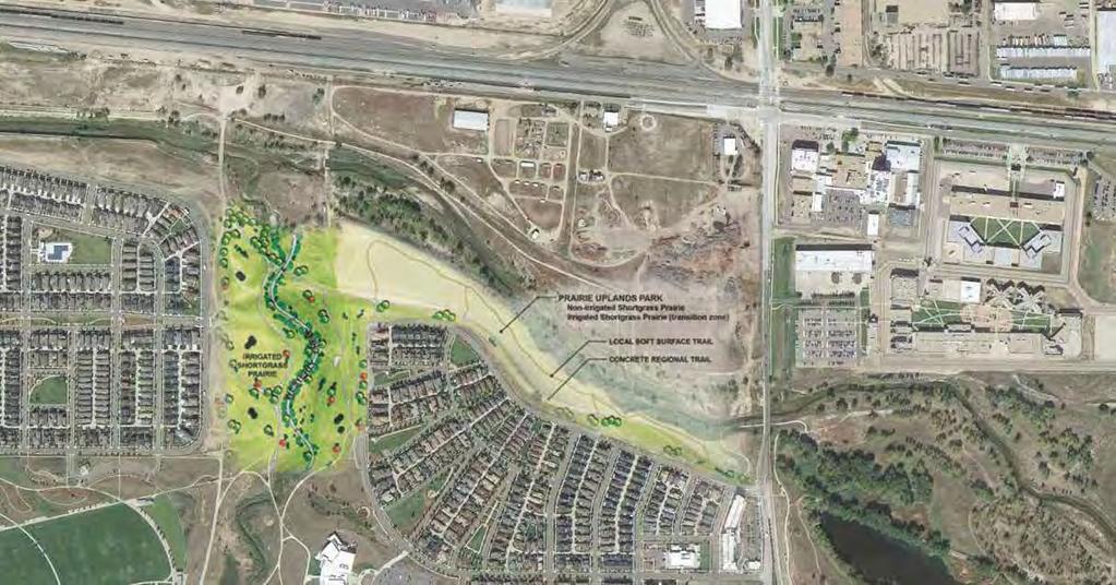 Westerly Creek North and Prairie Uplands Park Sand Creek Trail realigned to the south side of Sand Creek Permanent concrete and soft