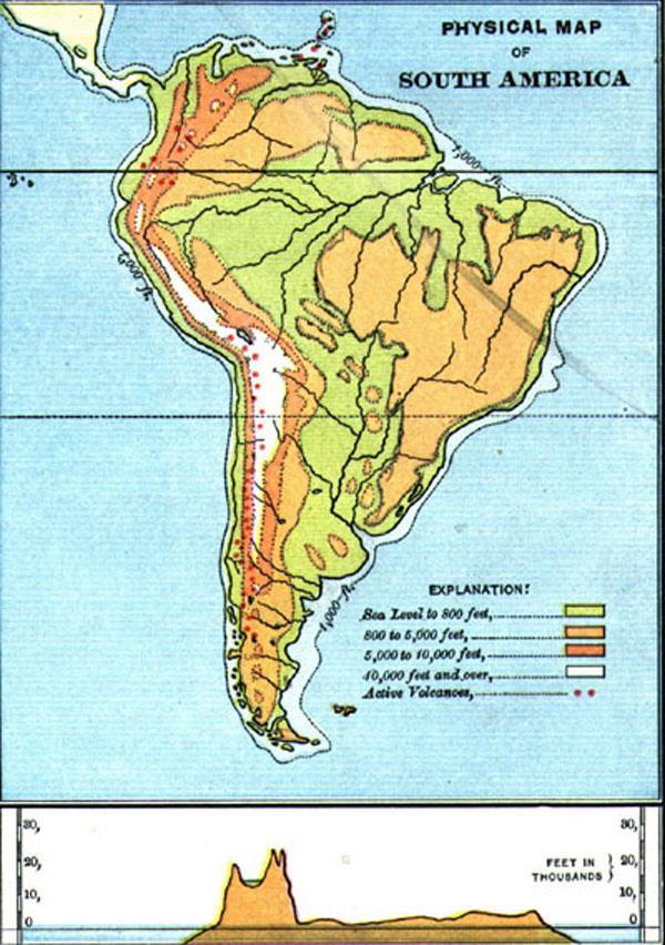Geography of South America The Andes mountains have several impacts on life in S. America. Provide large amounts rainfall to the west (Westward Side of Mountains).