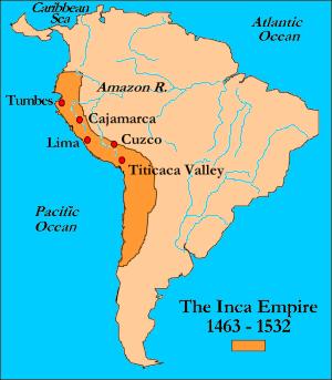 Background of the Incas Empire extended along the Pacific coast and Andean highlands.