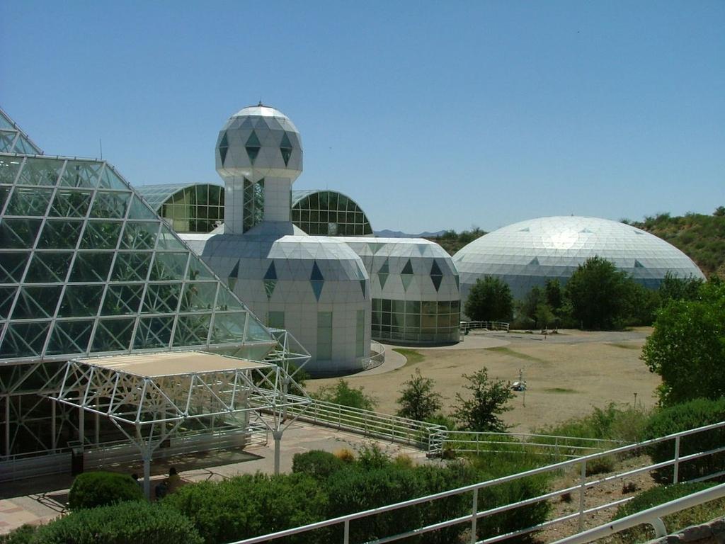 Both experiments had a crew that lived in the self-contained environment and lived off of animals and crops harvested from Biosphere 2. The biosphere contains 7 biome areas.