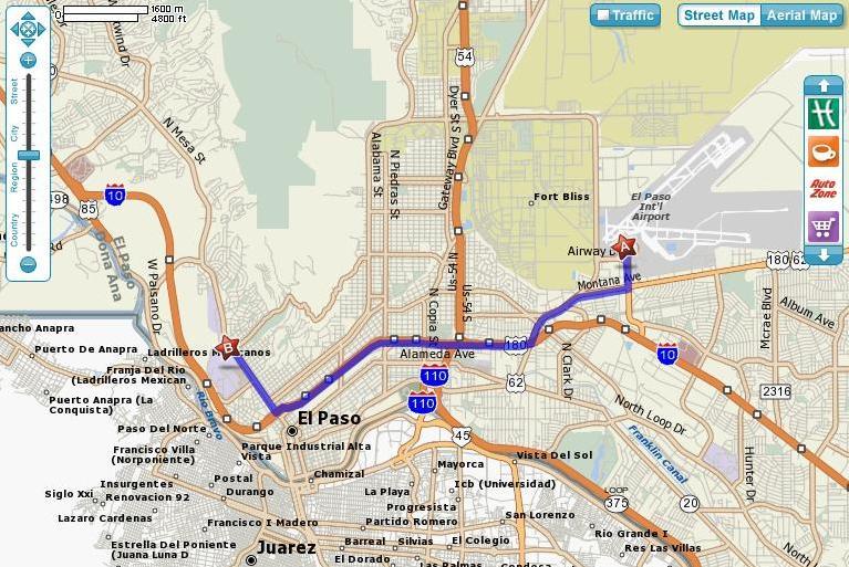 EL PASO MAP DIRECTIONS TO DON HASKINS CENTER From El Paso Intl. Airport 1. Start out going SOUTHEAST on TERMINAL DR S/AIRWAY BLVD toward NORTHROP RD. (0.2 mi) 2.
