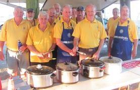 Members of the Bundaberg Lions Club were on hand to cater a sausage sizzle/steak sandwich dinner on Monday while members of the Bayside Caravan Club did the honours by serving out the tea/coffee and