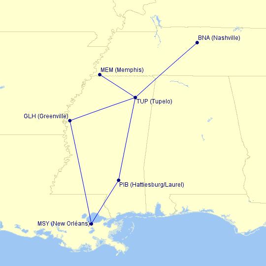 Proposal: Tupelo, MS (TUP) SeaPort Airlines is offering the community of Tupelo, Mississippi four service options as illustrated