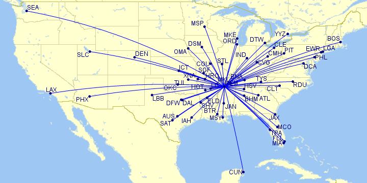 Nonstop Destinations from Memphis International Airport January 2012 SOURCE: OAG Memphis International Airport is a major connecting hub for Delta Air Lines, offering one-stop connecting service to
