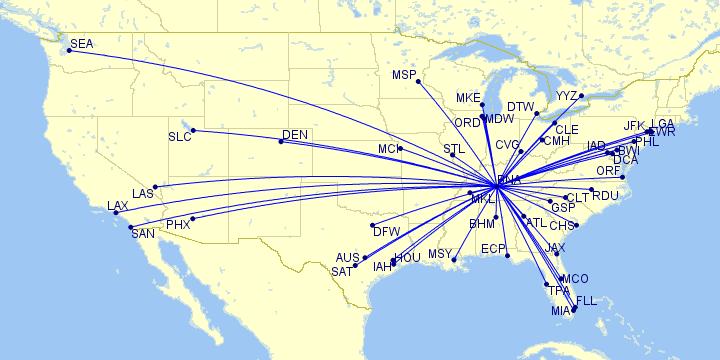 Nonstop Destinations from Nashville International Airport January 2012 Nashville offers access to legacy carrier networks and low-fare airlines.
