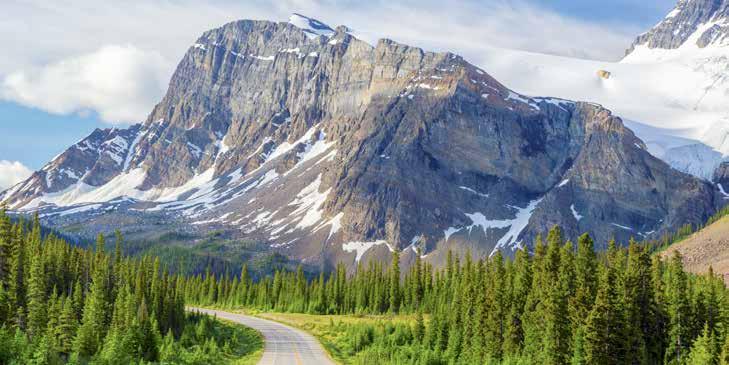 the national parks of Jasper and Banff. The drive is particularly scenic, passing dramatic landscapes that include sweeping valleys, pristine mountain lakes, waterfalls and ancient glaciers.