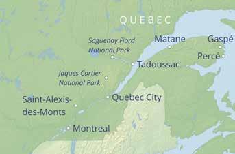 of the St Lawrence river, east of Quebec City, and out into the Gulf of St Lawrence. With a number of attractions and an area the size of Belgium, the region is best explored on a self-drive holiday.