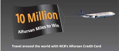 10 Million Alfursan Miles up for grabs with NCB One million Reward Miles could be yours when you spend on your Alfursan NCB credit card every week.