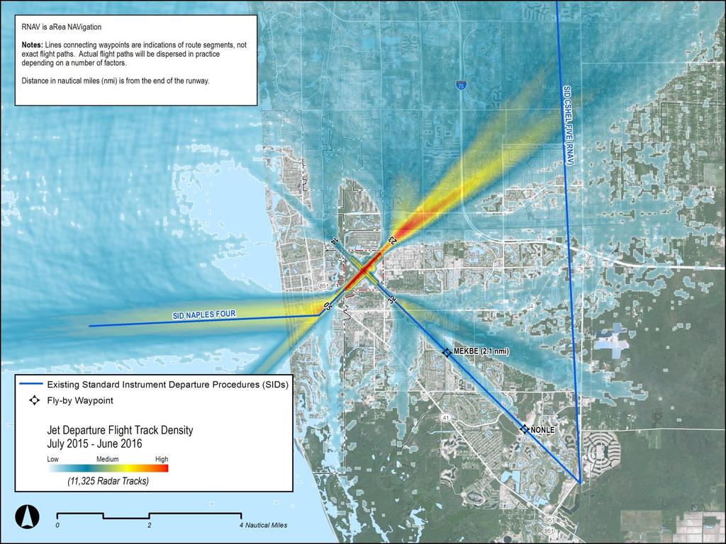 Existing SIDs with 7/2015 6/2016 Departure Flight Track Density NAPLES FOUR Conventional SID Runway