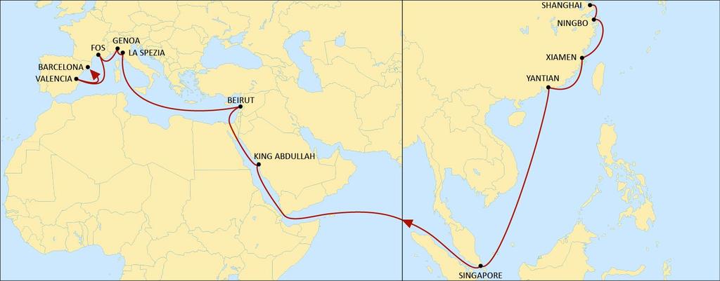 ASIA DRAGON WESTBOUND Enhanced service reliability. Direct service to Beirut, with excellent coverage of Syrian ports and South of Turkey.