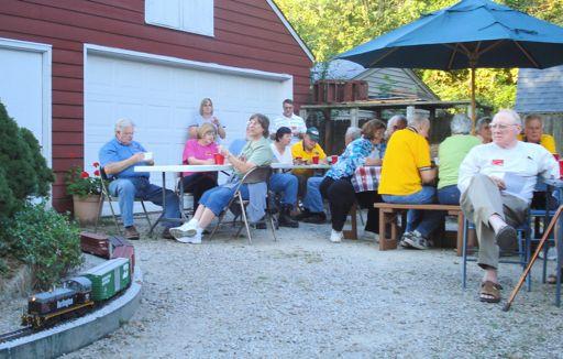 Train Watching Tables were set up along the driveway so that Club Members could enjoy their dinner, pie & beverage