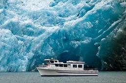 Drift among the icebergs with a front row seat and view of the twin tidewater glaciers.