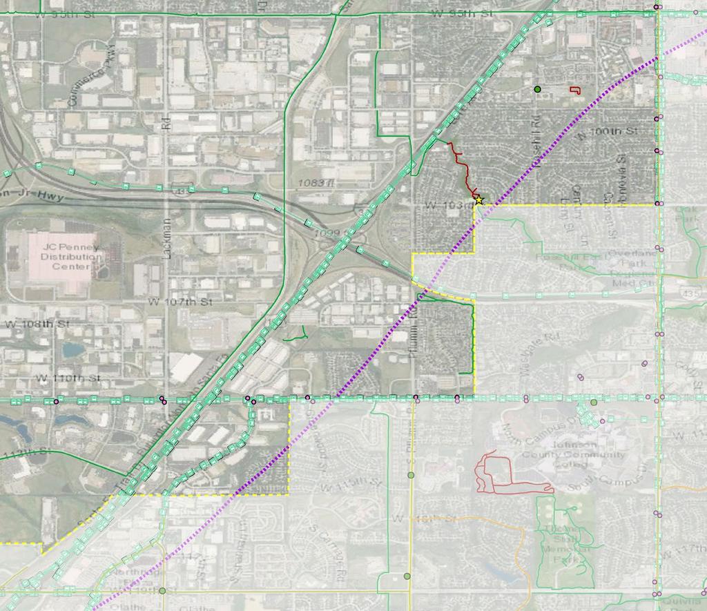Lenexa: selection considerations Considerations in choosing the preferred routes within Lenexa included:
