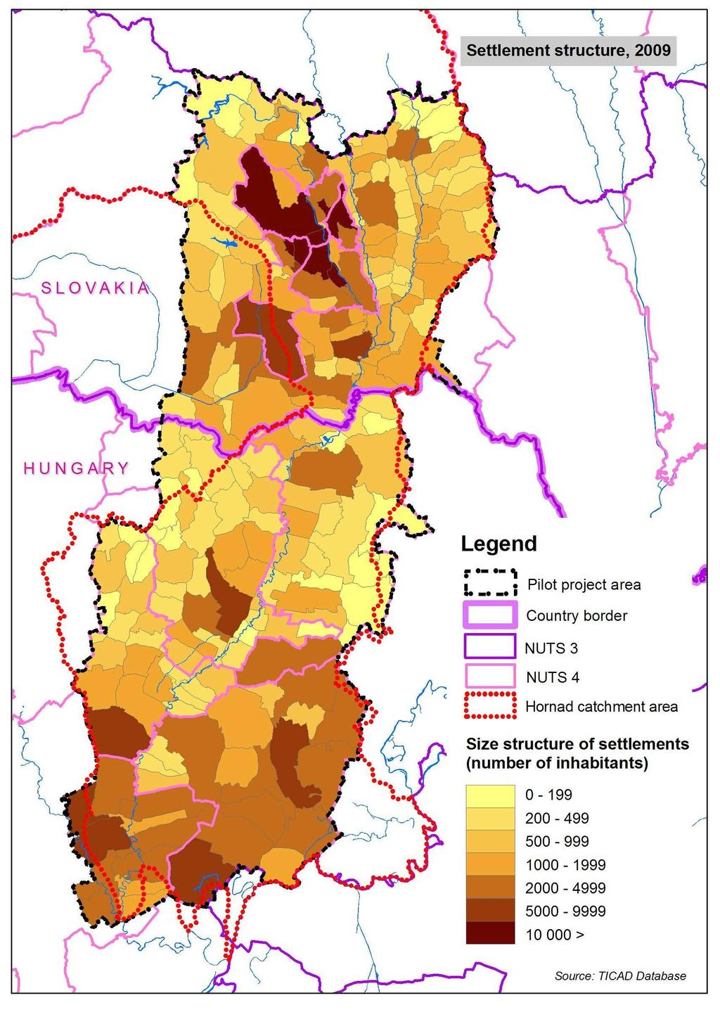 The settlement and agglomeration links in the Slovak part of the pilot project area are mostly
