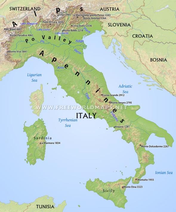 Geographic Influences Italian peninsula - 1000 km long / 200 wide Water bodies -The Mediterranean