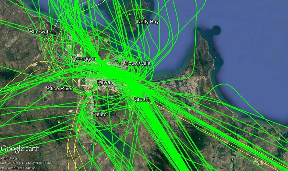 Note: there will be a spread of aircraft tracks expected over the Vincent, Gulliver, Aitkenvale, and Annandale areas due to variation