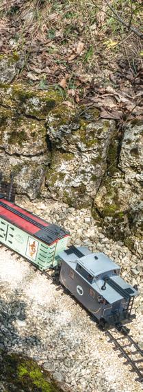 Train or covered wagon? Both forms of transportation operate on the Brauns western layout.