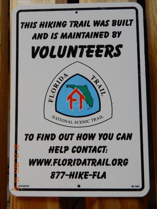 TITLE: Florida National Scenic Trail Maintained by FTA Volunteers (H 10 x W 7 ) PURPOSE / USE: Identifies FTA volunteers as maintainers
