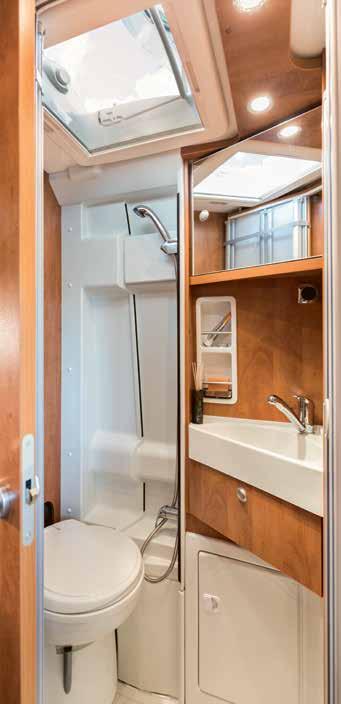 Sink, mirror, bathroom cabinet, toilet and shower everything can be used in comfort in the patented 3-in-1 Flexi-bathroom.
