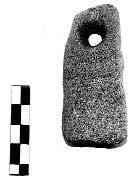 Fig. 10 - Stone loom weight (S 231). Fig. 11 - Stone pendant. Stratus US93 covered a pavement (US94) of earth mixed with ashes and compacted stones.