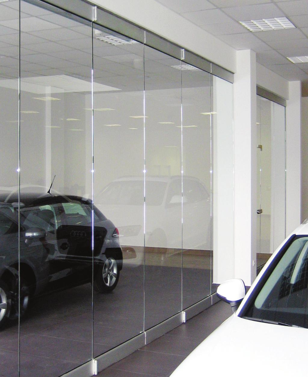 Slide Clear Frameless Moving Wall FN-M200 Middle folding system Slide Clear Frameless Movable Glass System, with hinges, heavy duty aluminum rail, exclusive embedded stainless steel rod and durable