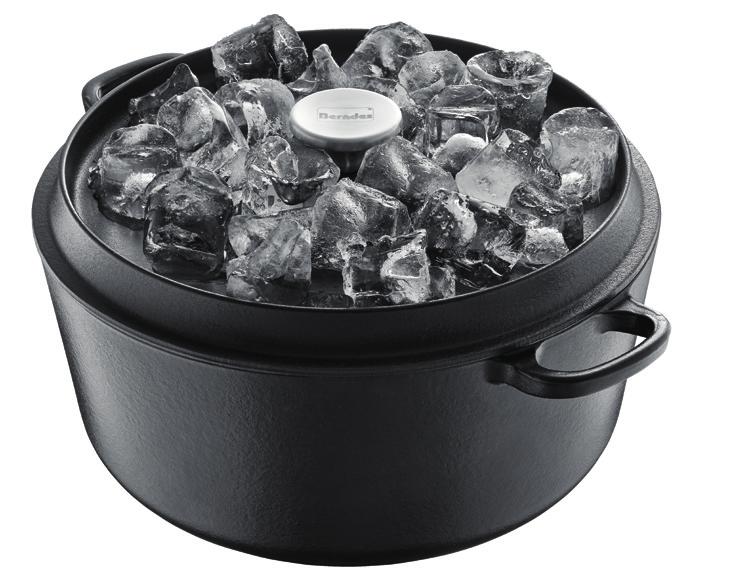Specials cast iron Lid with stainless steel knob Recessed top holds ice Roasting dish with cast lid 034243 Ø 20 cm H 9.
