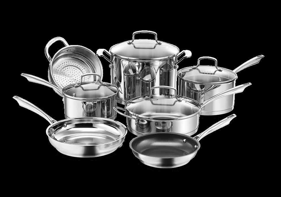 11-Piece Set Elegant and contemporary, this gleaming 11-piece set is perfect for beginner cooks or gourmet chefs.