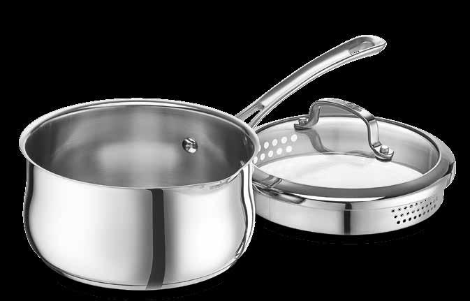 Pour Saucepan A tapered pour spout on the rim of this saucepan is perfect for pouring hot soups or sauces, and the straining lid is a safe