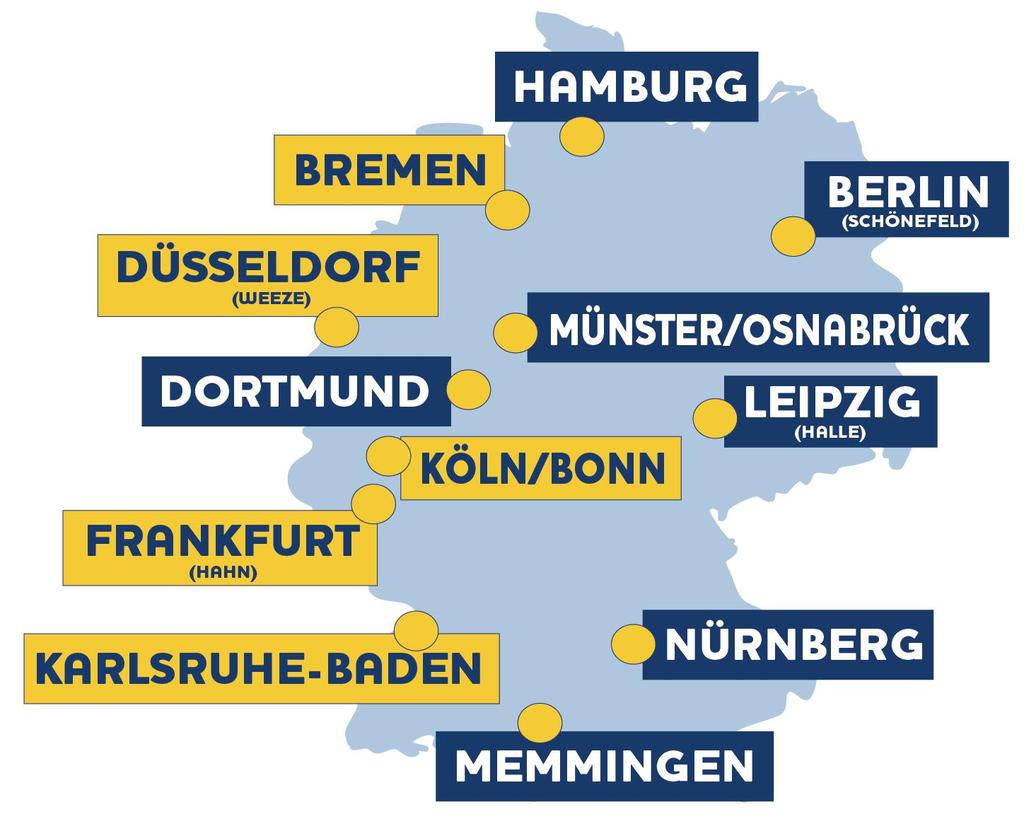 Ryanair Germany 12 airports 5 bases 19 aircraft 160 routes 8.