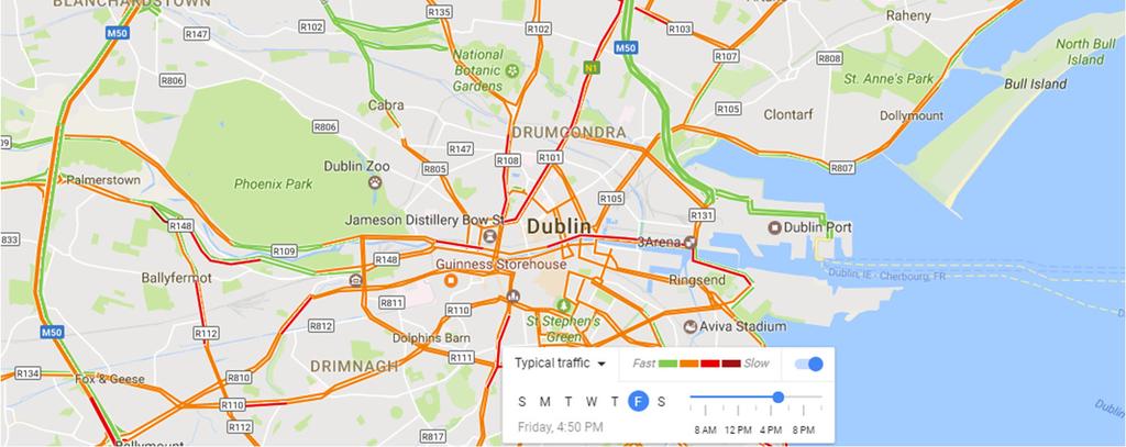 Figure 45: Map of traffic conditions around Dublin Considering the potential rate of