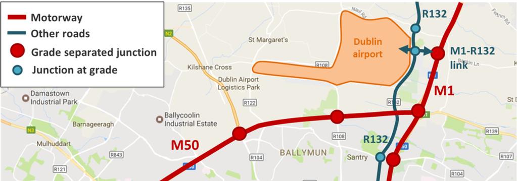 F Road networks and parking lots capacity General Road access to Dublin Airport consists of the following infrastructure: M50 and M1 from the city centre to the airport and continuing towards the UK