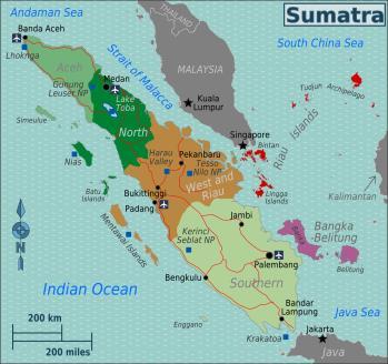 Its biggest city is Medan with over 4 million in the greater urban area Sumatra is an elongated landmass spanning a diagonal northwest-southeast axis.