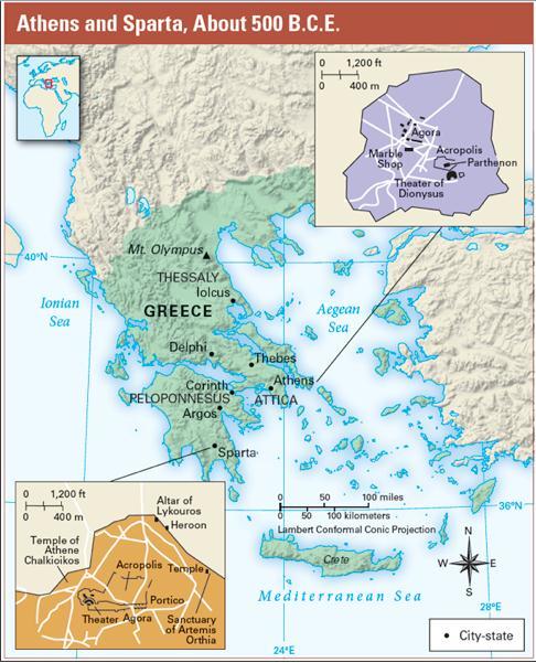 Section # 2 1 & 2. Athens was located in central Greece, only four miles from the Aegean Sea. 3 & 4.