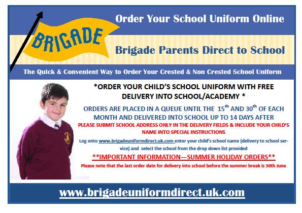 School Uniform From September uniform must be ordered on line with FREE DELIVERY INTO SCHOOL
