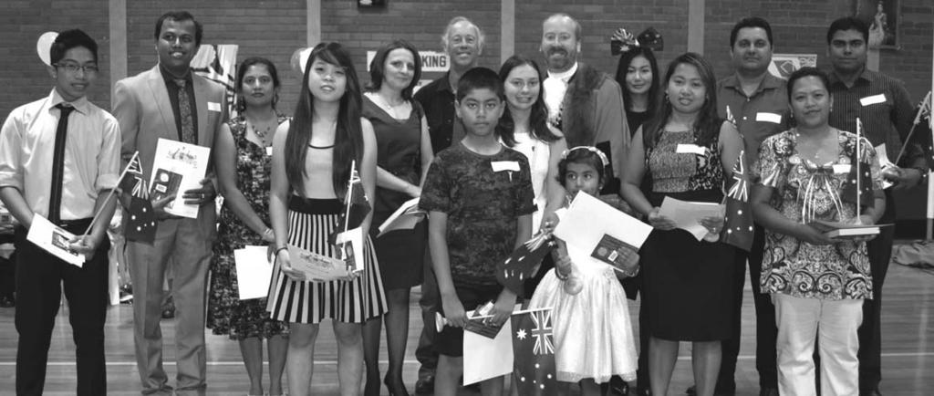 lesiure & lifestyle Australia Day celebrated in true Aussie style Images: [Above] Muswellbrook Shire council new citizens, pictured with Muswellbrook mayor Cr Martin Rush.