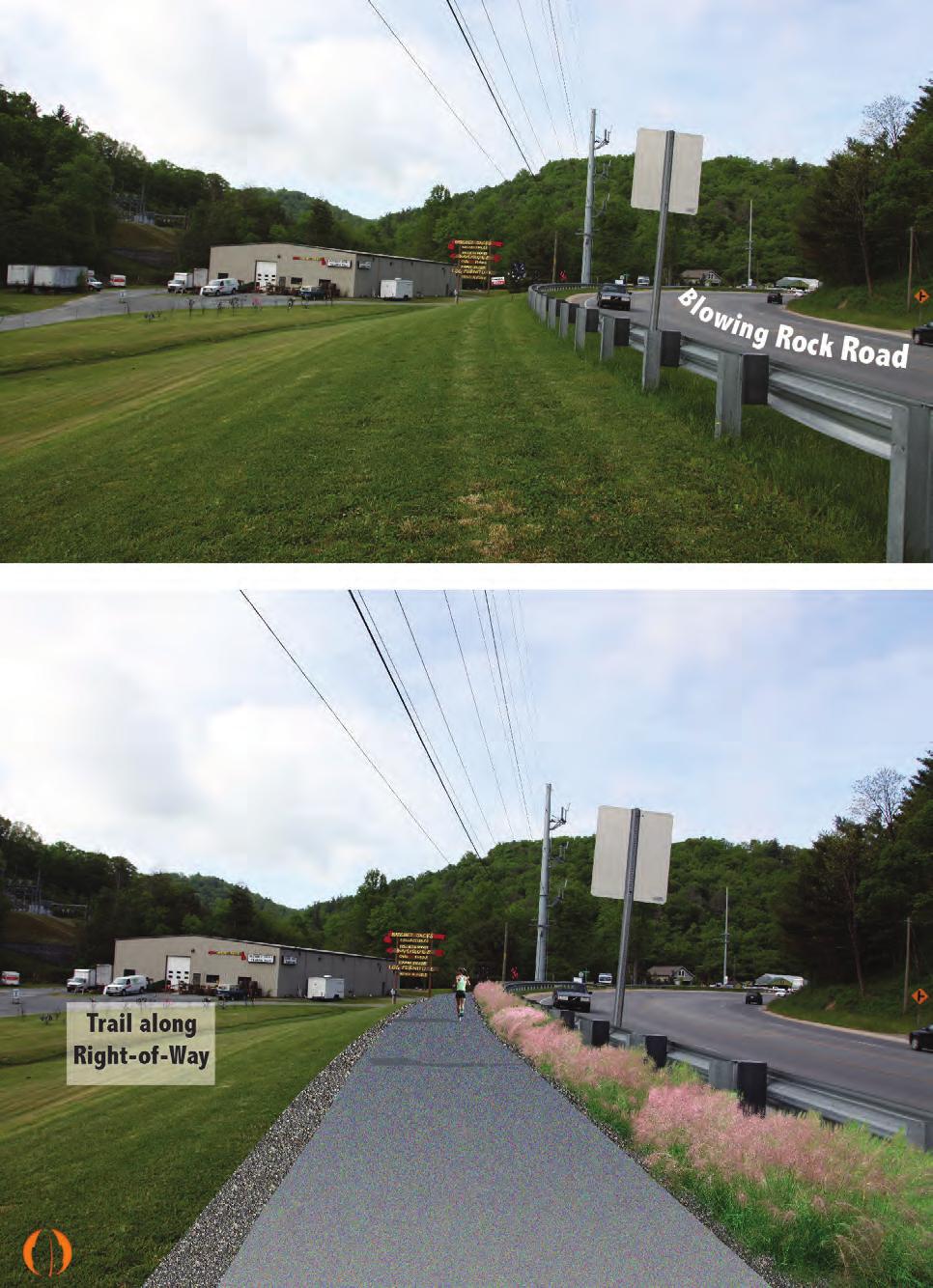 Existing Proposed PAGE 28 In sections where the proposed greenway parallels Highway 321, a guardrail would separate