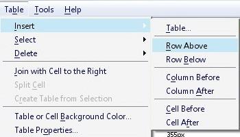 Za dodavanje ćelije, reda ili kolone u tabelu: 1.