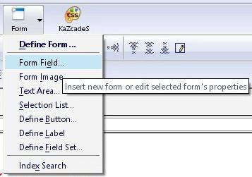 Zatim preko Insert>Form aktivirajte opciju Form Field ili istu tu opciju aktivirajte preko ikonice Form na liniji alatki.