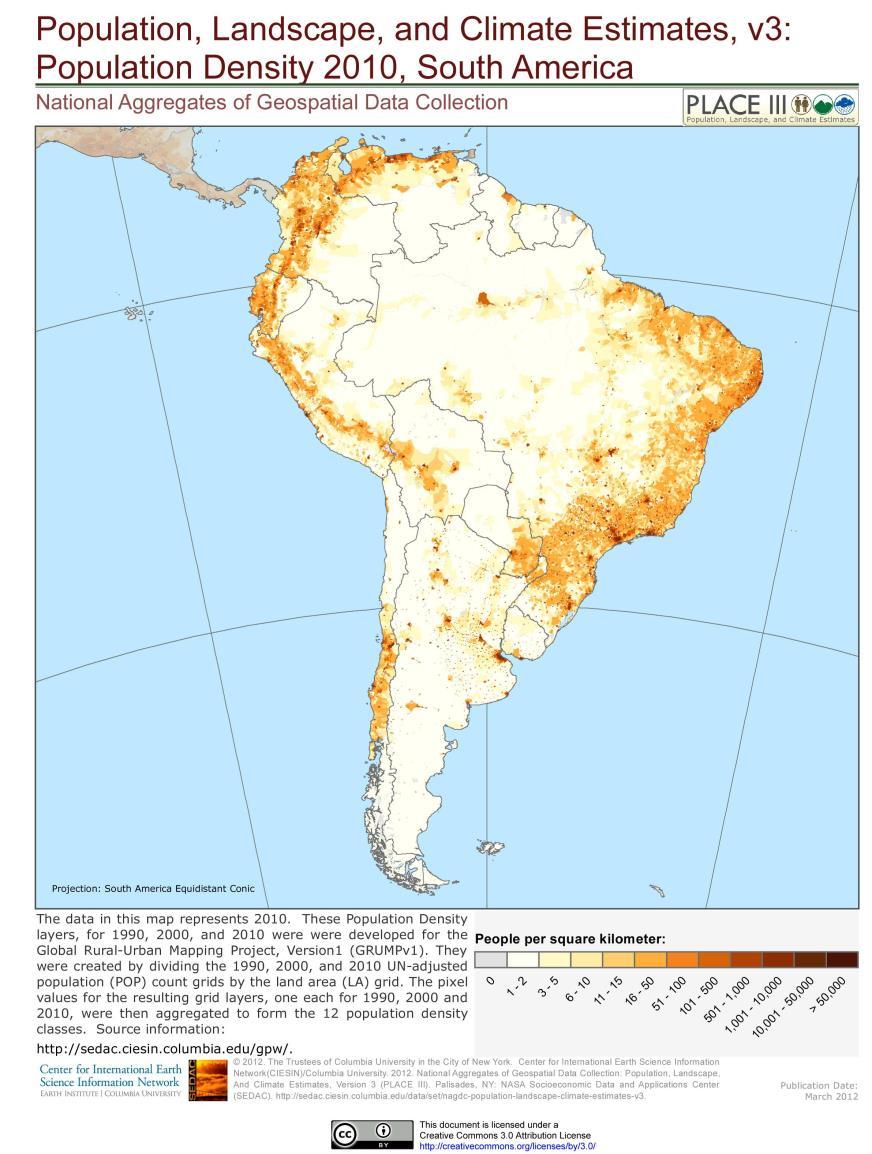 Why is the population density so unevenly distributed in the Andes and the Pampas?