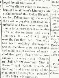 October 21, 1908, The Enterprise, p. 1, col. 4, Evansville, Wisconsin The Women s Literary club met Monday with Mrs. Devendorf.