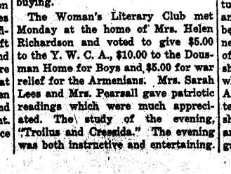 5, col. 3, The woman s Literary Club met with Mrs. V. A.
