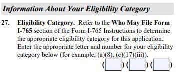 Complete the Form I-765 PART 2, pg.