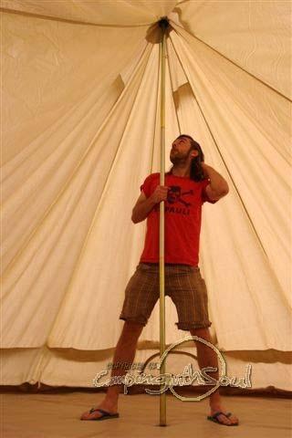Camping with Soul for the gallery on the site. Putting up a Deluxe Bell Tent 1) Unpack the bell tent and lay out on the ground with the groundsheet down.