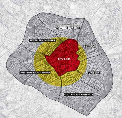 Previously plans only considered city core (red) City Core has grown in the last 20 years (yellow) Current masterplan focuses on wider area